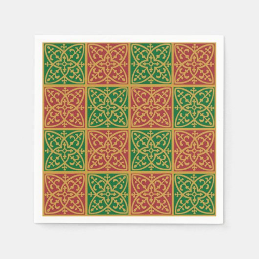 Rot-Grünes Fleur-de-lis-Muster Serviette (Vorderseite)