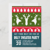 Rot-grünes Rentier-Ugly-Sweater-Party Einladung (Vorderseite)