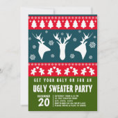 Rot-grünes Rentier-Ugly-Sweater-Party Einladung (Vorderseite)