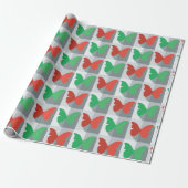 Rot-Grünes Schmetterlingsmuster Geschenkpapier (Ungerollt)