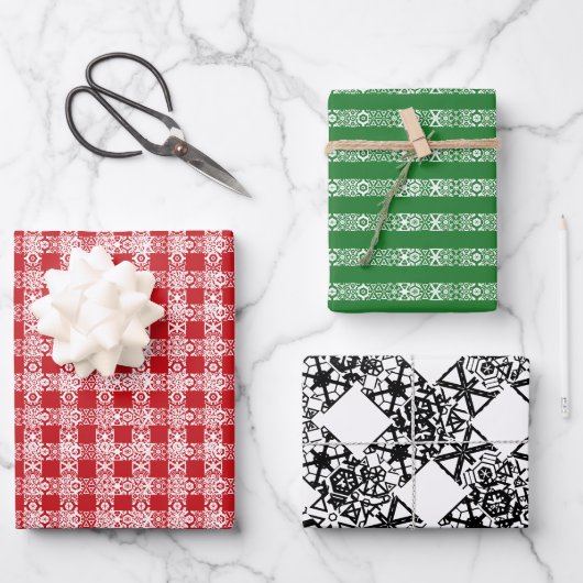 Rot-grünes Schwarz-Weiß-Muster Geschenkpapier Set (Vorderseite)