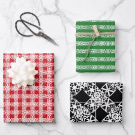 Rot-grünes Schwarz-Weiß-Muster Geschenkpapier Set