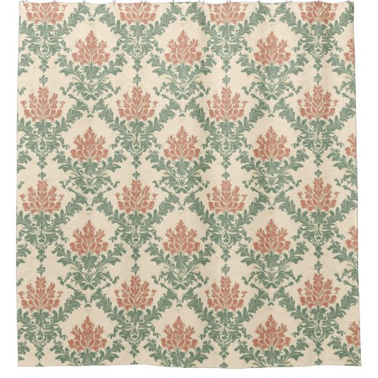 Rot-grünes Vintage-Damaskus-Muster Duschvorhang (Vorderseite)