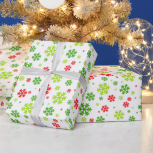 Rot-grünes Weihnachts-Schneeflockenmuster Geschenkpapier