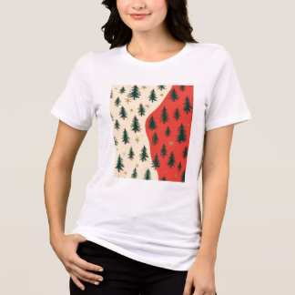 Rot-grünes Weihnachtsbäume-Muster im Vintage-Stil Tri-Blend Shirt