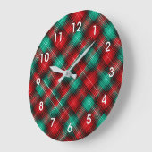 Rot-grünes Weihnachtskaromuster Große Wanduhr (Winkel)