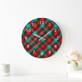 Rot-grünes Weihnachtskaromuster Große Wanduhr (Zuhause)