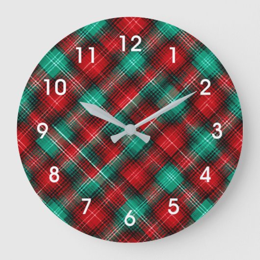 Rot-grünes Weihnachtskaromuster Große Wanduhr (Vorderseite)