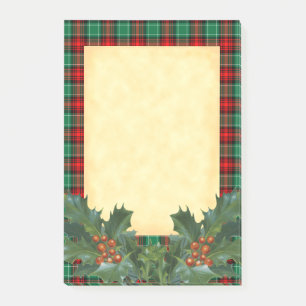 Rot-grünes Weihnachtskaromuster mit Holly Stickie Post-it Klebezettel