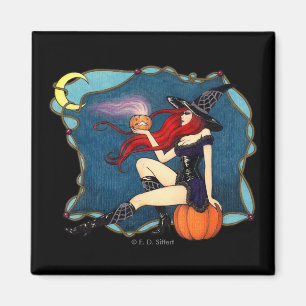 Rot-haarige Hexe Halloween Magnet