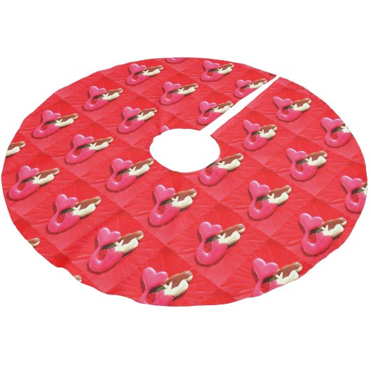 rot-haarige Meerjungfrauschönheiten Polyester Weihnachtsbaumdecke (Schrägansicht)