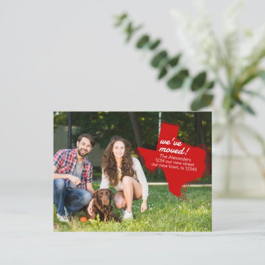 Rot haben wir uns bewegt - gepunktete Texas bewege Postkarte (Stehend Vorderseite)