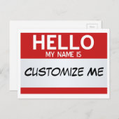 Rot Hallo mein Name ist ... Personalisierbar Postkarte (Vorne/Hinten)