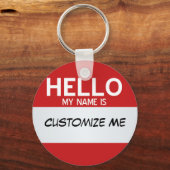 Rot Hallo mein Name ist ... Personalisierbar Schlüsselanhänger (Vorderseite)