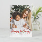 Rot handgeschriebene einzigartige Foto Happy Holid Einladung (Stehend Vorderseite)