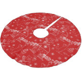 Rot handgezeichnete Katzen & Weihnachtsbaum Polyester Weihnachtsbaumdecke (Schrägansicht)