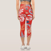 Rot-Hawaiianischer Kimono: Vintager Blumen Capri Leggings (Rückseite)