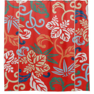 Rot-Hawaiianischer Kimono: Vintager Blumen Duschvorhang