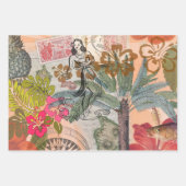 Rot-Hawaiianischer Kimono: Vintager Blumen Geschenkpapier Set (Vorderseite 3)