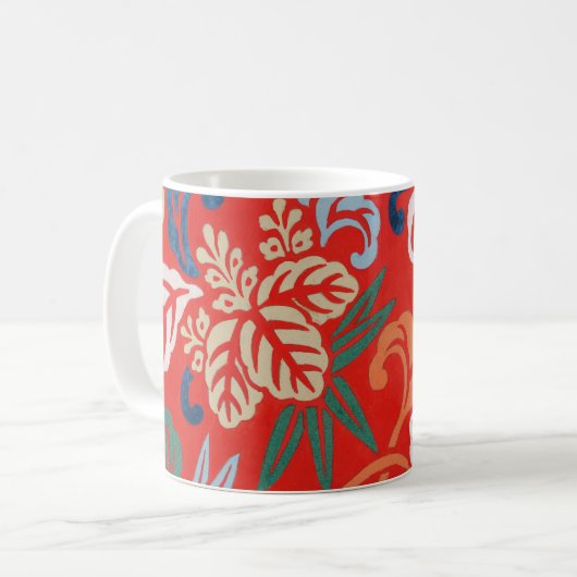Rot-Hawaiianischer Kimono: Vintager Blumen Kaffeetasse (Vorderseite Links)