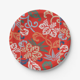 Rot-Hawaiianischer Kimono: Vintager Blumen Pappteller
