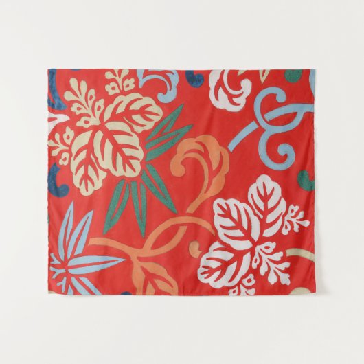 Rot-Hawaiianischer Kimono: Vintager Blumen Wandteppich (Vorderseite (Horizontal))