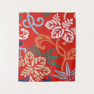 Rot-Hawaiianischer Kimono: Vintager Blumen Wandteppich