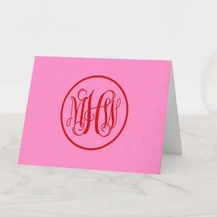 Rot Heiß Pink 3 Anfangsreben-Schriftzug Monogramm Dankeskarte