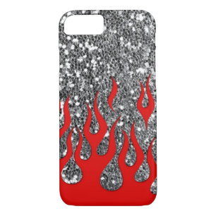 Rot - heiße Flammen auf silbernem Glitzer schauen Case-Mate iPhone Hülle