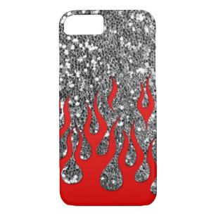 Rot - heiße Flammen auf silbernem Glitzer schauen Case-Mate iPhone Hülle