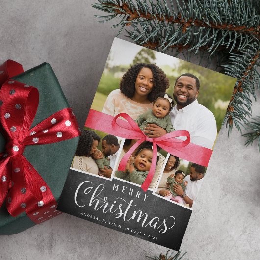 Rot | Holiday Foto Collage Card Feiertagskarte