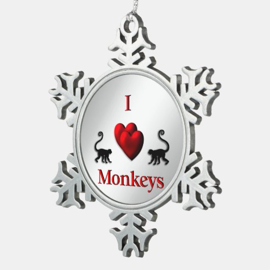 Rot-I-Herz-Affen Schneeflocken Zinn-Ornament (Rechts)
