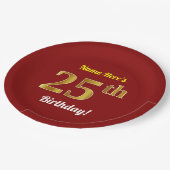 Rot, Imitat-Gold25. Geburtstag + Individueller Pappteller (Schrägansicht)