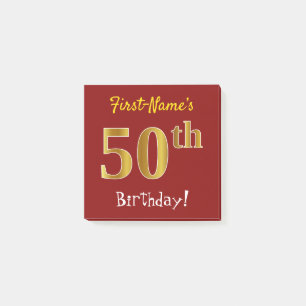 Rot, Imitat-Gold50. Geburtstag, mit individuellem Post-it Klebezettel