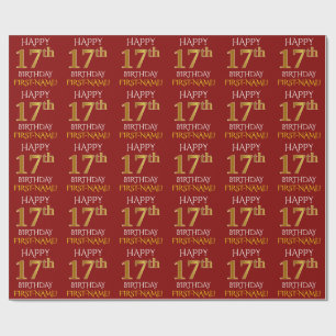 Rot, Imitat-Gold "GLÜCKLICHER 17. GEBURTSTAG " Geschenkpapier