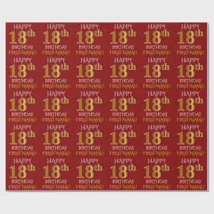 Rot, Imitat-Gold "GLÜCKLICHER 18. GEBURTSTAG " Geschenkpapier