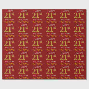 Rot, Imitat-Gold "GLÜCKLICHER 21. GEBURTSTAG " Geschenkpapier