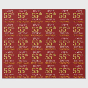 Rot, Imitat-Gold "GLÜCKLICHER 55. GEBURTSTAG " Geschenkpapier