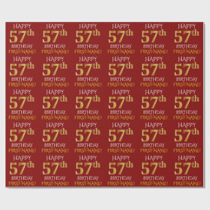 Rot, Imitat-Gold "GLÜCKLICHER 57. GEBURTSTAG " Geschenkpapier