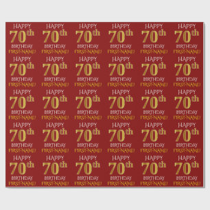 Rot, Imitat-Gold "GLÜCKLICHER 70. GEBURTSTAG " Geschenkpapier