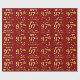 Rot, Imitat-Gold "GLÜCKLICHER 97. GEBURTSTAG " Geschenkpapier