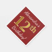 Rot, Imitate Gold 12. Geburtstag + Individuelle Na Serviette (Ecke)