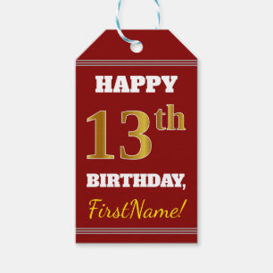Rot, Imitate Gold 13. Geburtstag + Individuelle Na Geschenkanhänger