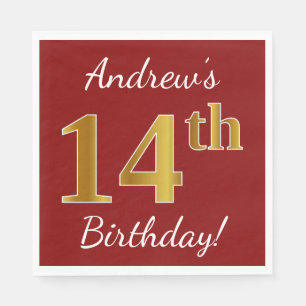 Rot, Imitate Gold 14. Geburtstag + Individuelle Na Serviette