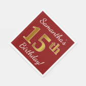 Rot, Imitate Gold 15. Geburtstag + Individuelle Na Serviette (Ecke)