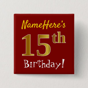 Rot, Imitate Gold 15. Geburtstag, mit Individuelle Button
