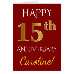 Rot, Imitate Gold 15. Hochzeitstag + Name