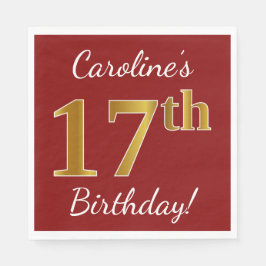 Rot, Imitate Gold 17. Geburtstag + Individuelle Na Serviette