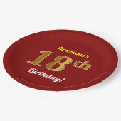 Rot, Imitate Gold 18. Geburtstag + Individuelle Na Pappteller (Schrägansicht)