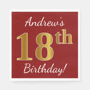 Rot, Imitate Gold 18. Geburtstag + Individuelle Na Serviette